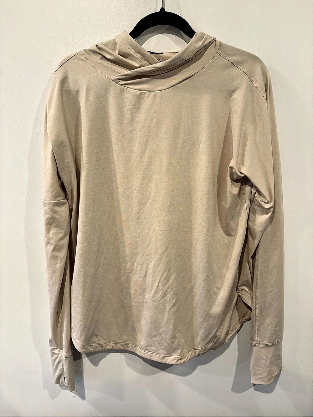 REI Co-op Long Sleeve Hooded Cowl Neck Top in Beige Size Large